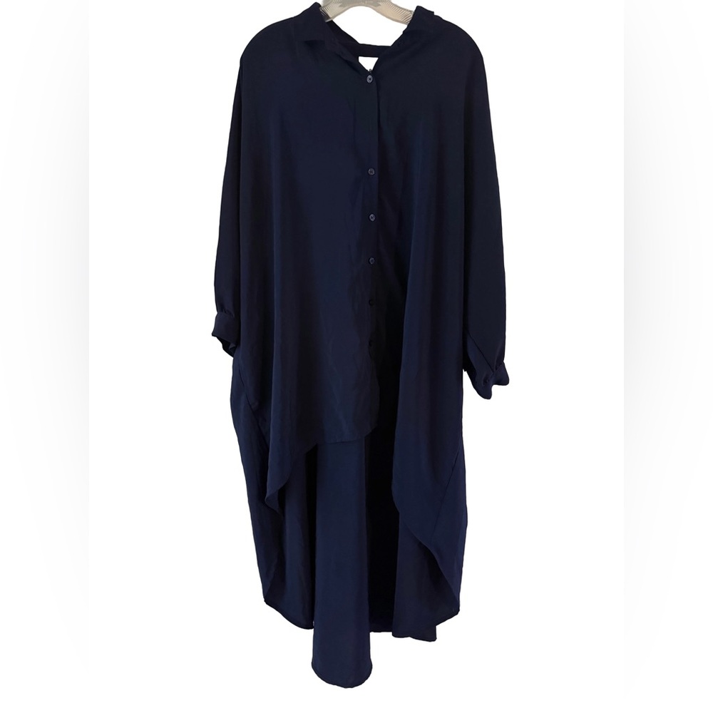 Dubgee by Whoopi Women’s XL Navy Blue Button-Up Hi Low Shirt Dress shabby chic